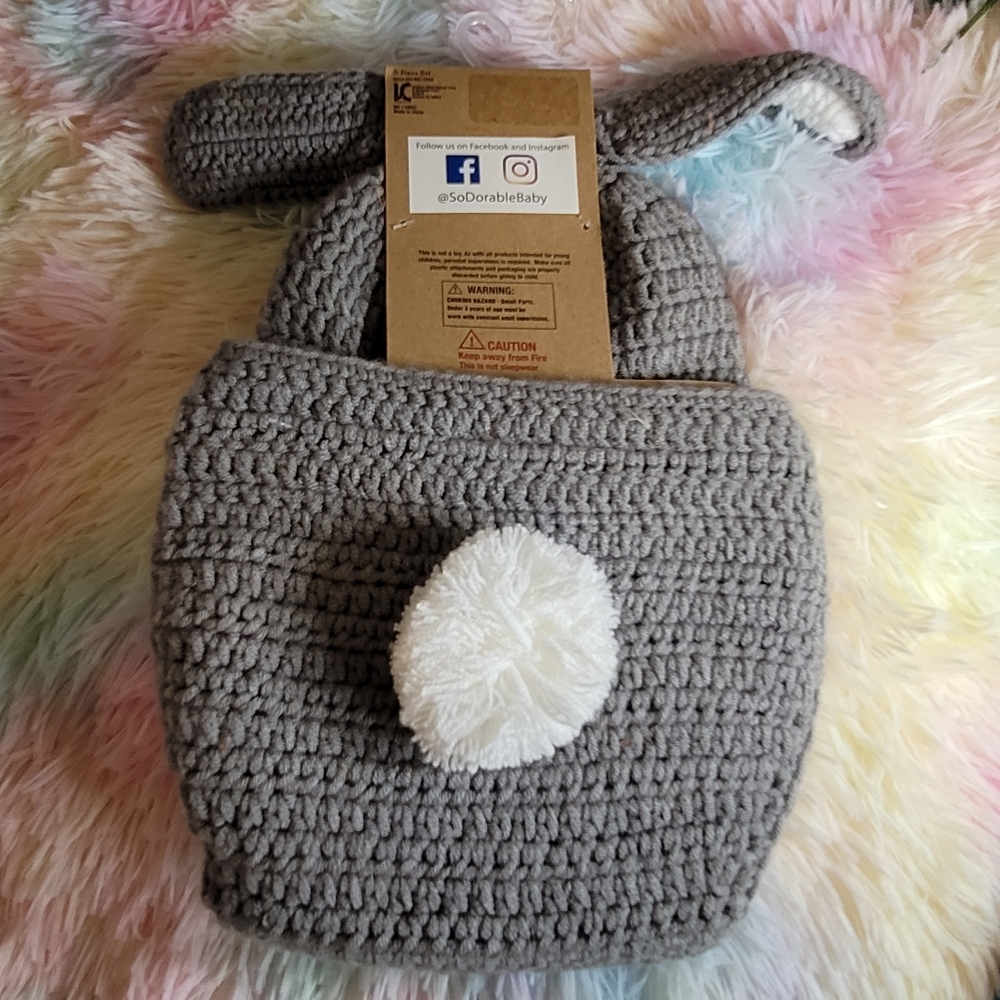 So Adorable Baby Photo Op Set Crochet Costume Bunny 0-6 Mo. - Picture 3 of 12